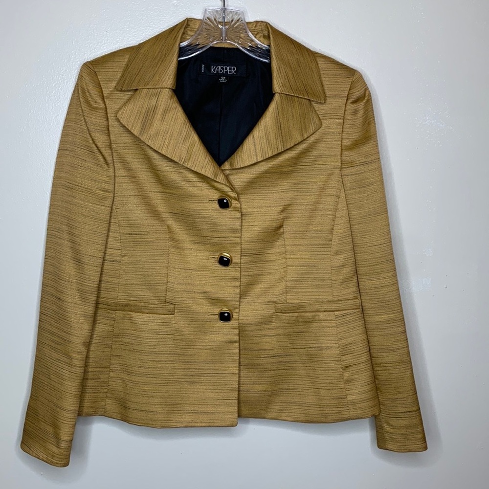 KASPER Blazer Mustard Gold Single Breasted Statement Dinner Jacket 3D Buttons - Picture 11 of 11